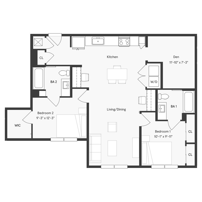 2 Bedroom - 2x2B + Den