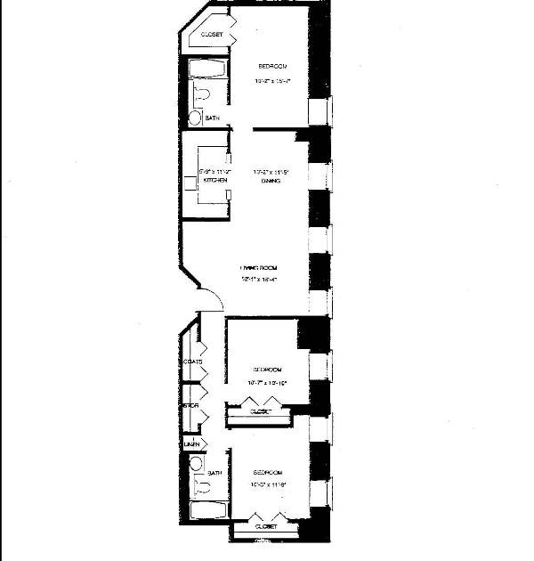 Floor Plan - Mass Mills II 3BR/2BA