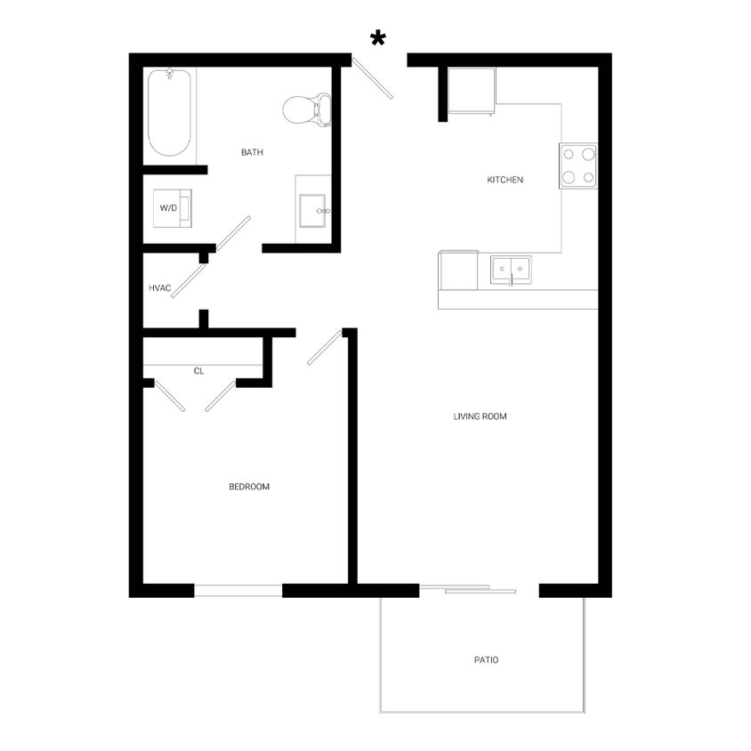Floor Plan - 1x1 - Hickory   A2U