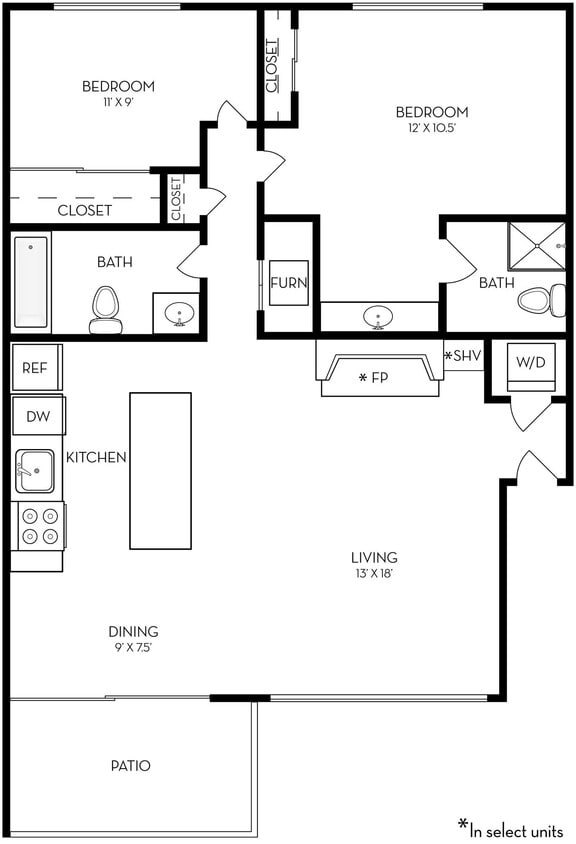Floor Plan - 2 Beds, 2 Baths