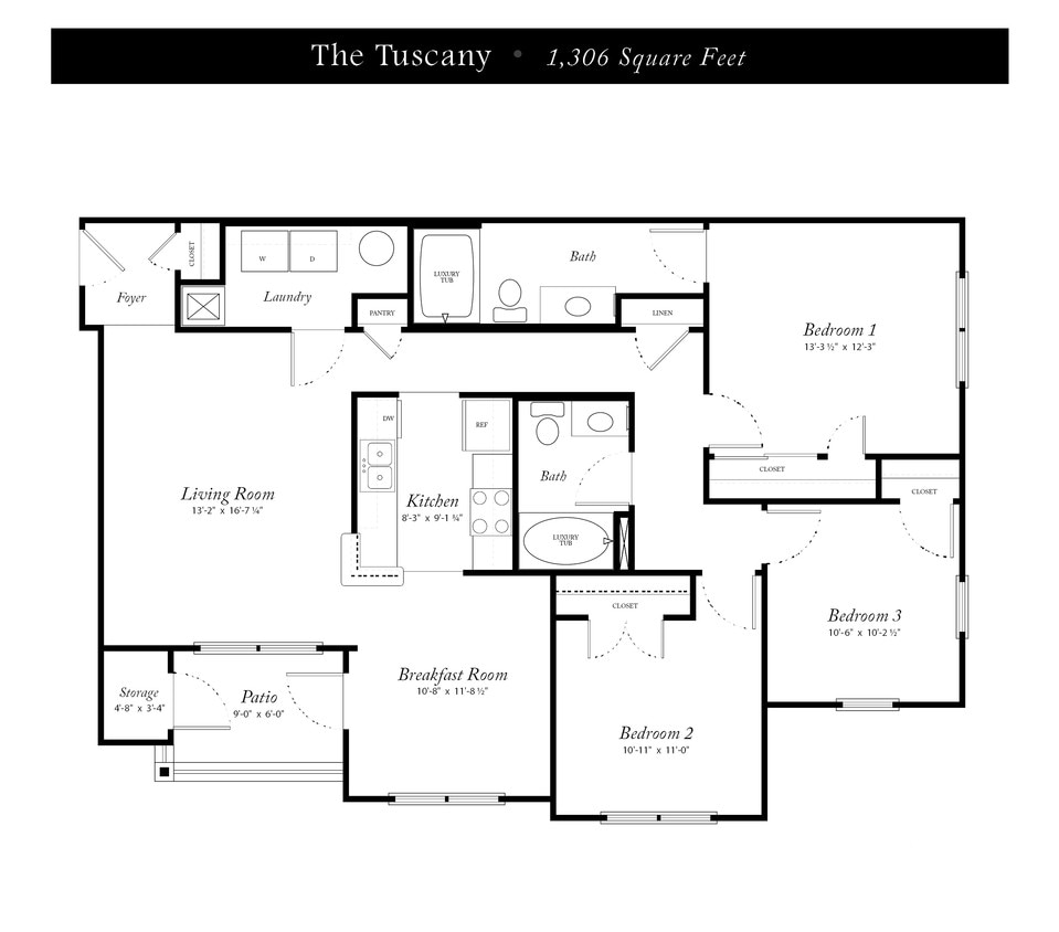 Floor Plan - Tuscany II 3BR 2BA