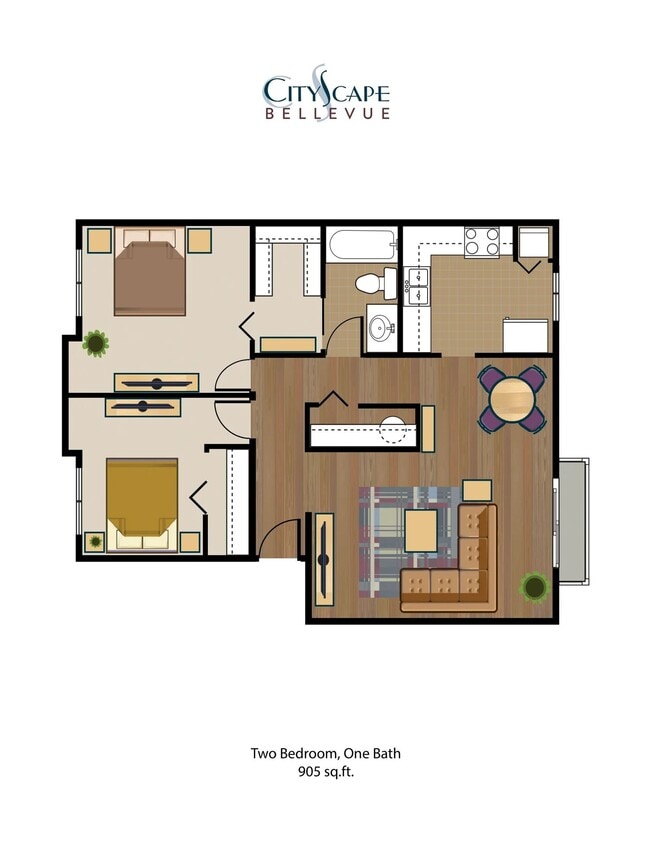 Floor Plan - Garden Style - 2 Bed, 1 Bath