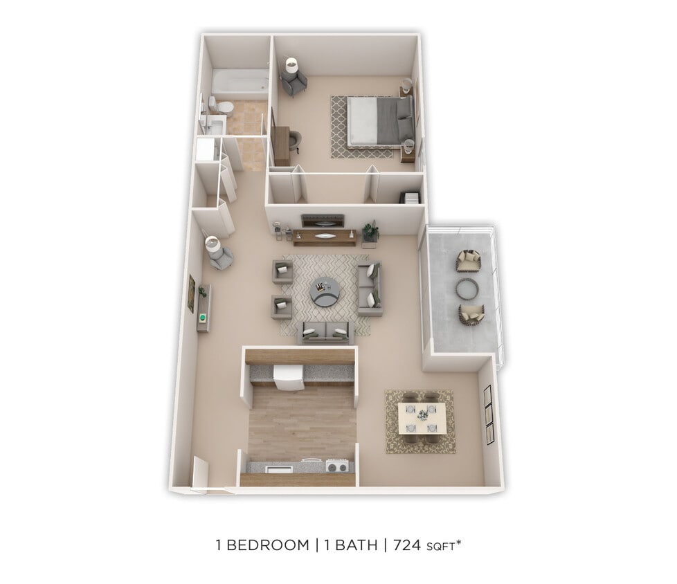 Floor Plan - One Bedroom - 724 sqft