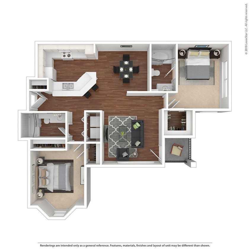 Floor Plan - 2 Bed 2 Bath 1119 SqFt (1076 Net)