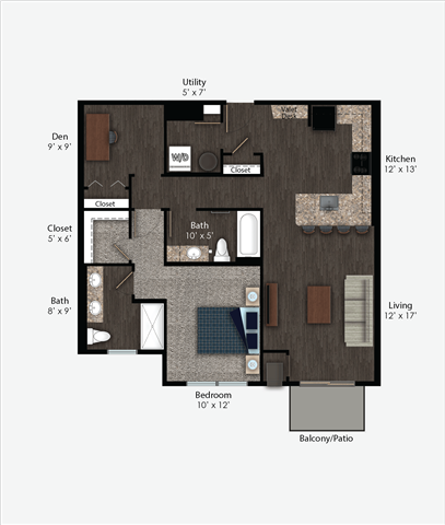 Floor Plan - Franklin Style E – 1BR + Den