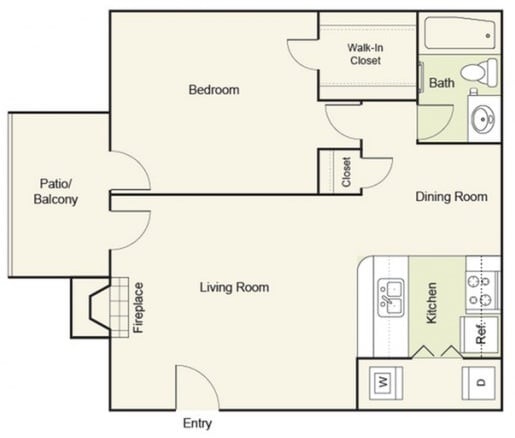Floor Plan - Type B : 1 Bed 1 Bath