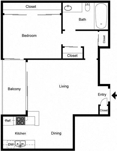 Floor Plan - 1 Bedroom 1 Bath Large