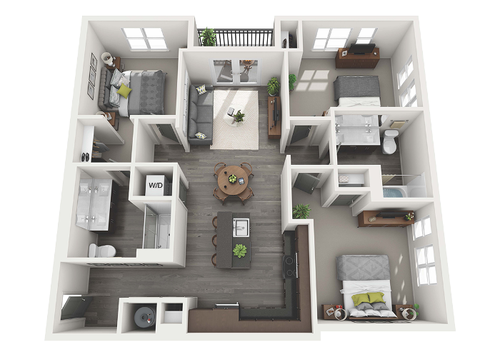 Floor Plan - 3 Bedroom 2 Bath - 1267 sq. ft.