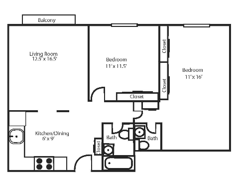 Two Bedroom Audubon - Two Bedroom Audubon- 1.5 Baths