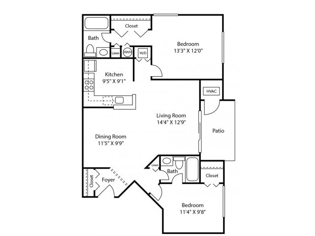 Two Bedroom Two Bath (937 SF) - Two Bedroom Two Bath (937 SF)