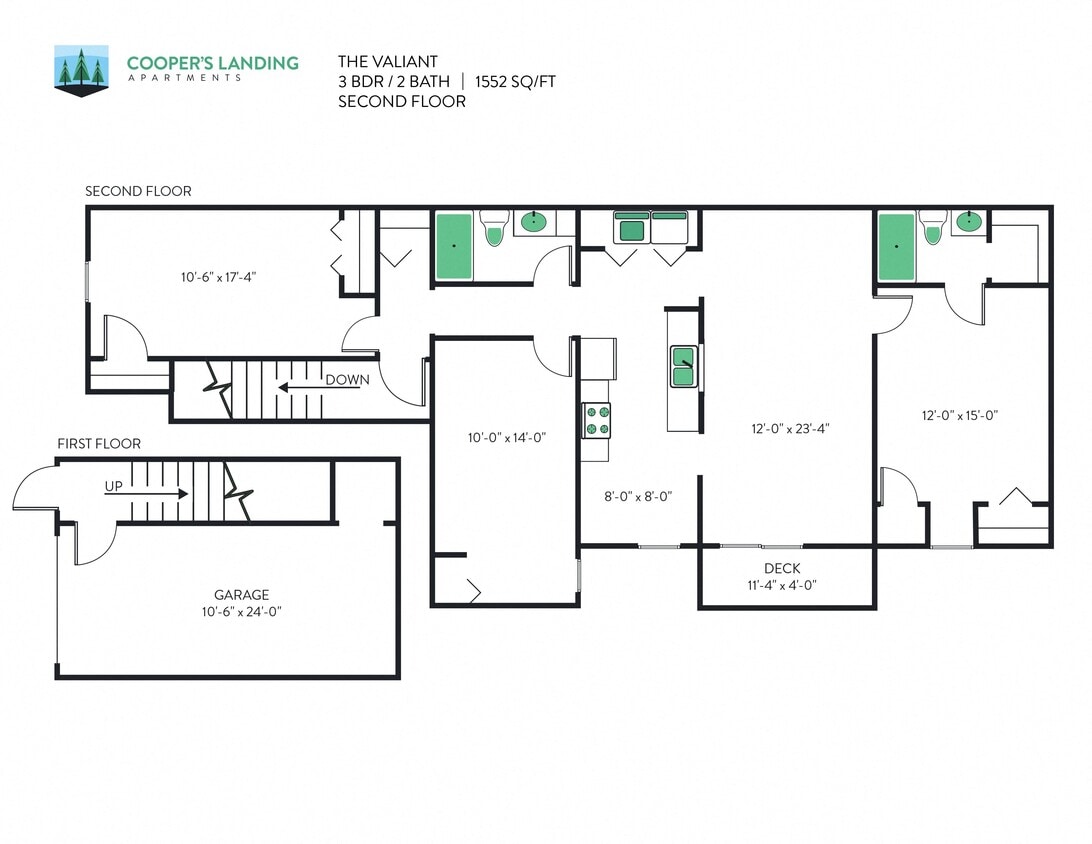 Floor Plan - 3 Bed, 2 Bath - 1552 sq ft 