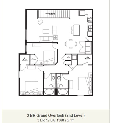 3 BR / 2 BA, 1360 sq. ft - 3 BR Grand Overlook