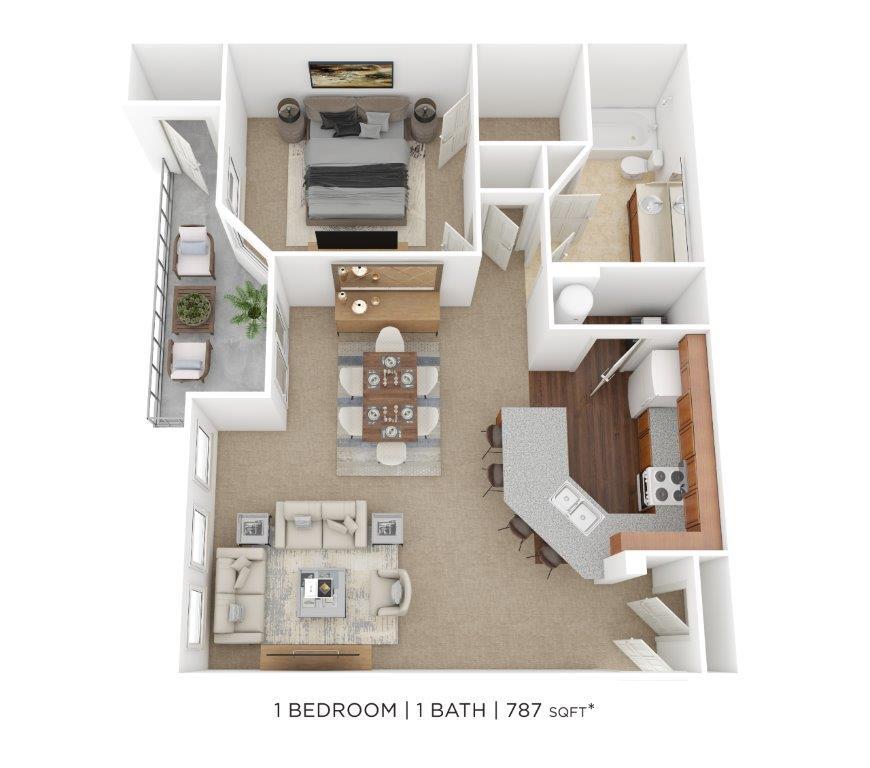 Floor Plan - One Bedroom- 787 sqft