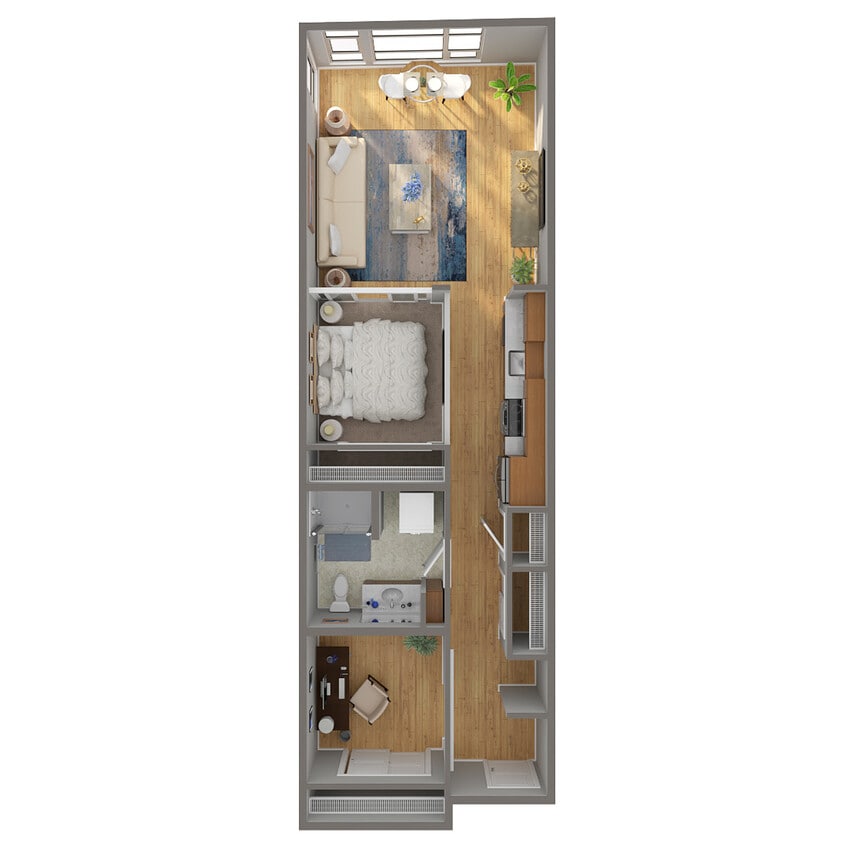 Floor Plan - Open + Den 1 Bed, 1 Bath - P