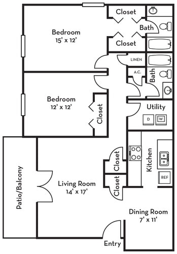 2BR/2BA - 2 Bed | 2 Bath - B2A