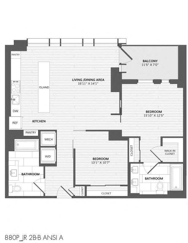 Floor Plan - 1 Bed/2 Bath Den-JR 2B-B ANSI A_880 P