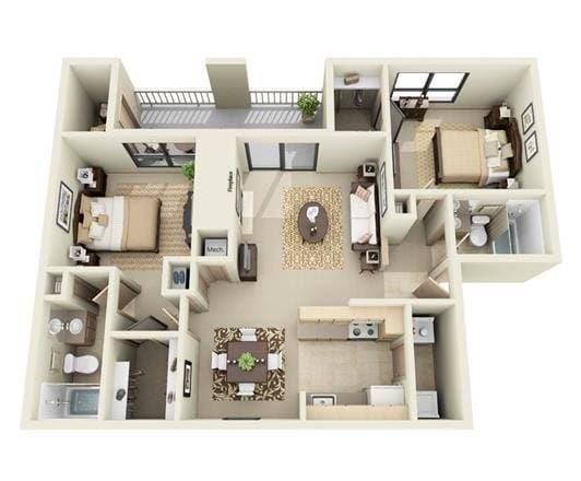 2 Bedroom | 2 Bath | 1039 SF - B1