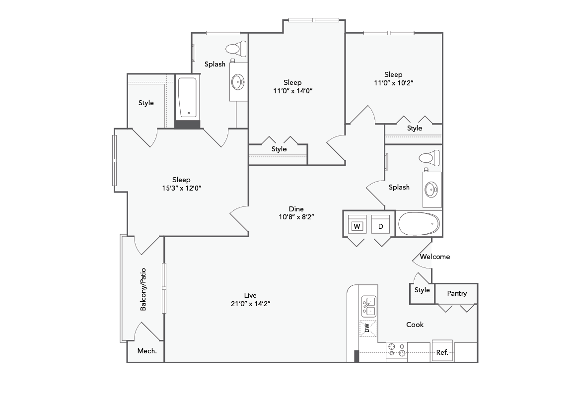 Cambridge 3 Bed x 2 Bath Floorplan - Cambridge
