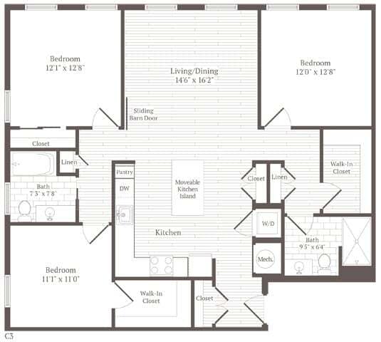 Floor Plan - 3 Bed 2 Bath