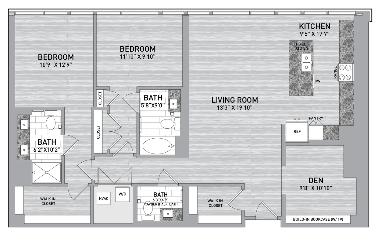 Floor Plan - 1015 P - 2 Bed 2.5 Bath Den-B23