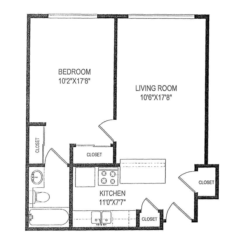 Floor Plan - One Bedroom-One Bath 568