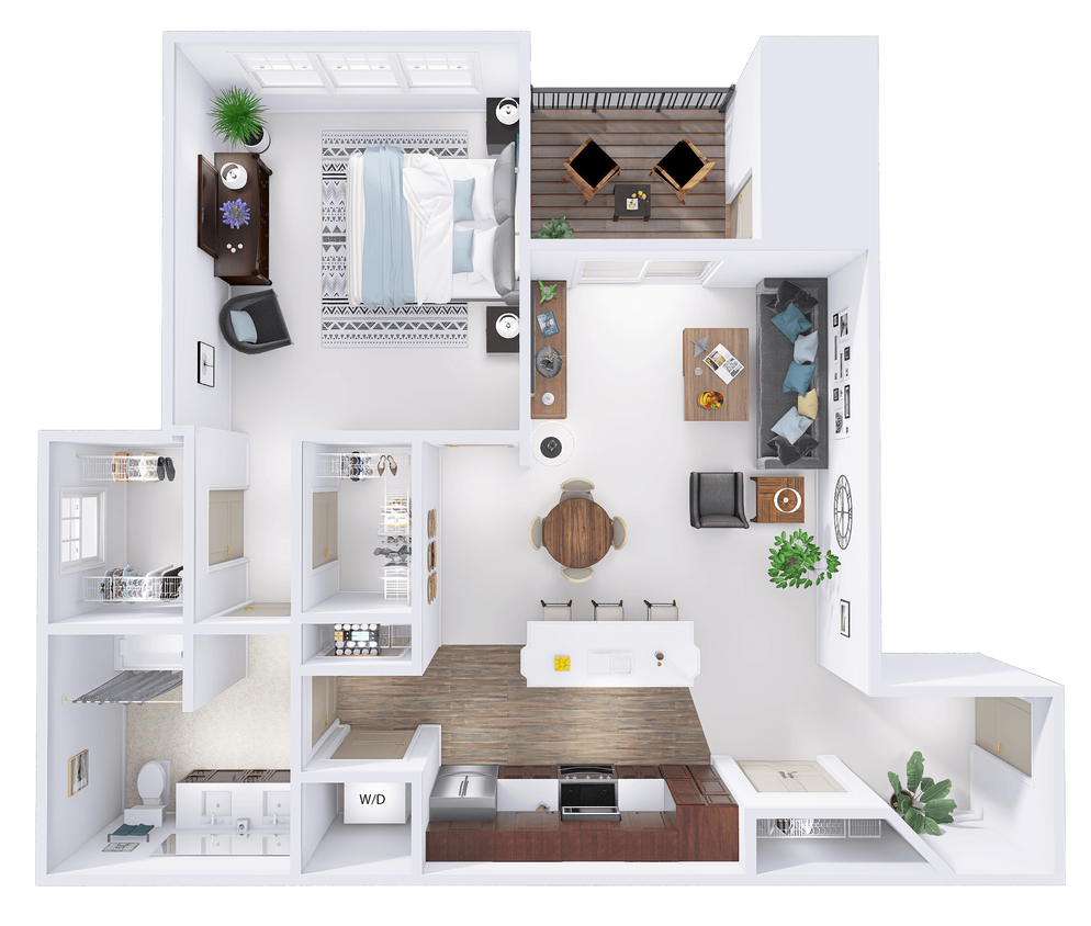 Floor Plan - CrossTown - H2 - 1 Bed - 1 Bath