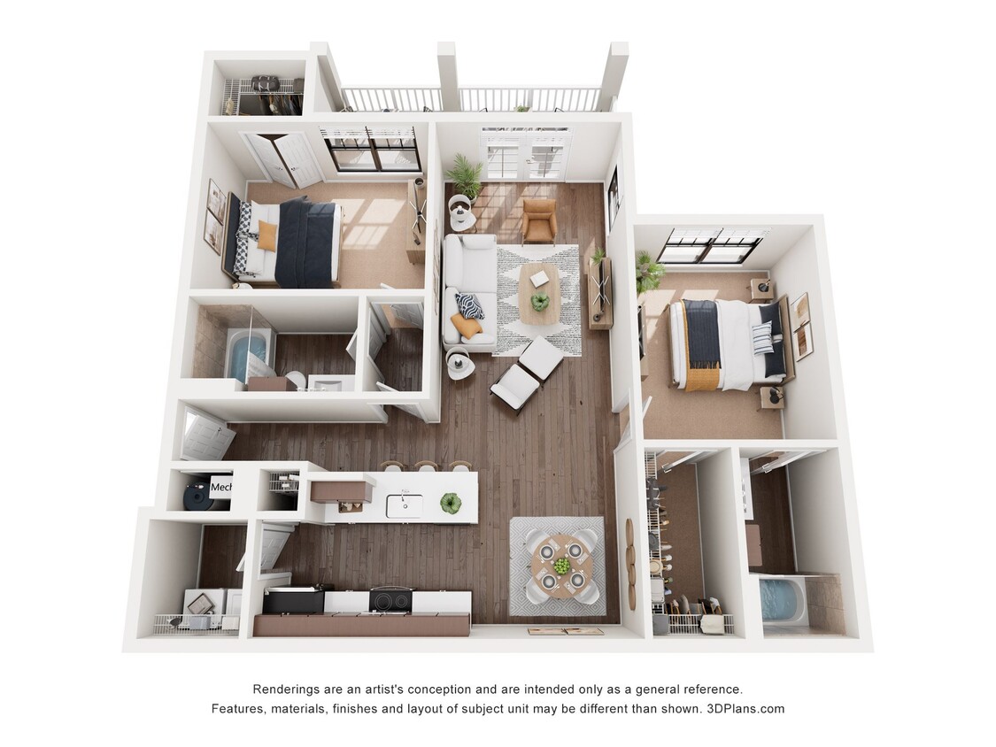 Floor Plan - 2x2 A 1094 sq.ft (Lounge) Renovated