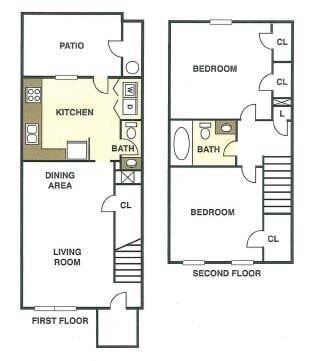 2x1.5 Floorplan - Rippling Stream Townhomes - 2x1.5