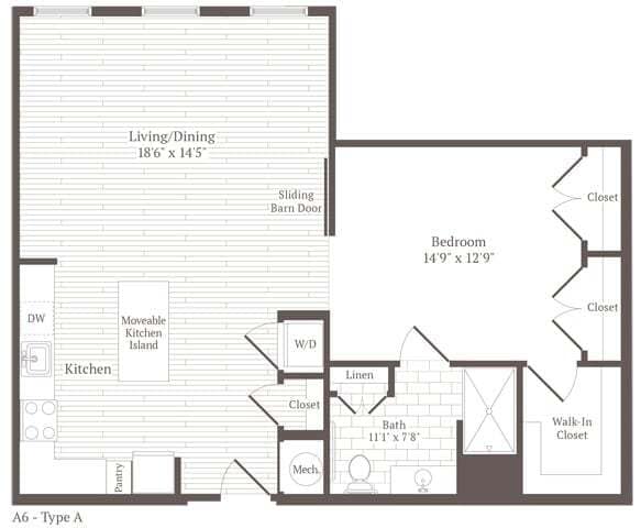 Floor Plan - 1 Bed 1 Bath