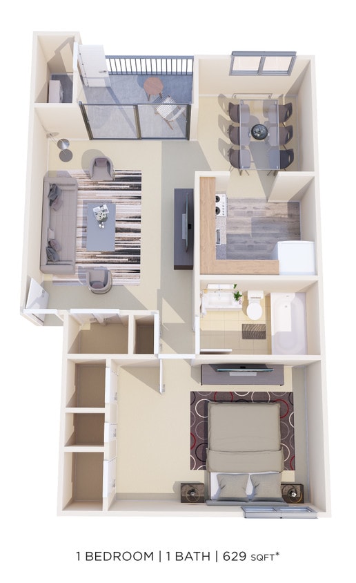 Floor Plan - One Bedroom - 629 sqft