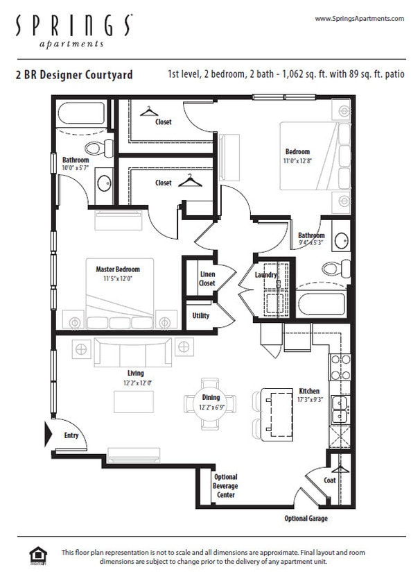 Floor Plan - 2 BR Designer Courtyard Garage