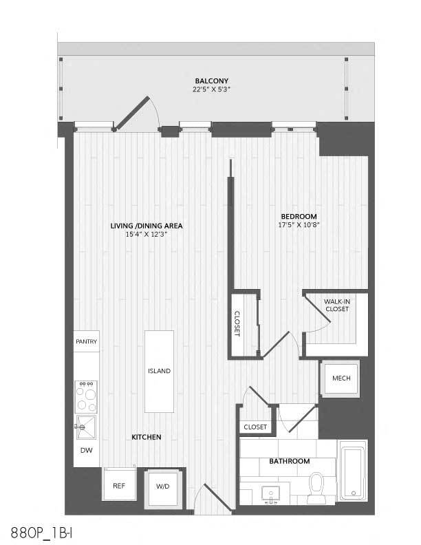 Floor Plan - 1 Bed/1 Bath-1B-I_880 P