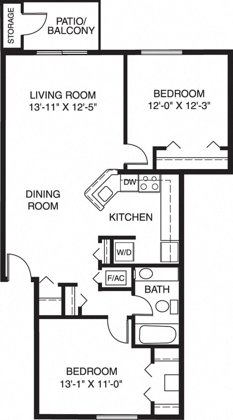 Floor Plan - Two Bedroom - One Bath