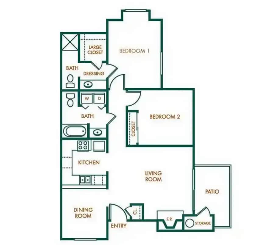2x2 floorplan - Two Bedroom Two Bathroom