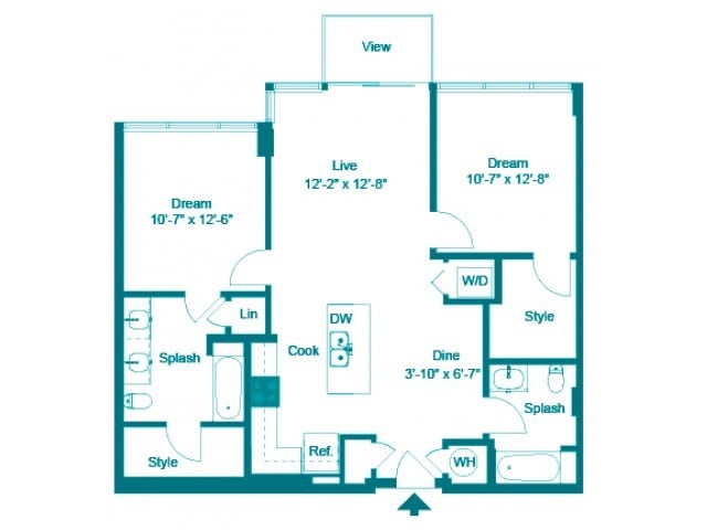 Cobalt Floorplan - Two Bedroom Two Bath (1054 SF)