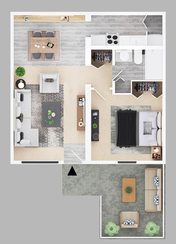 Floor Plan - One Bed One Bath Apartment
