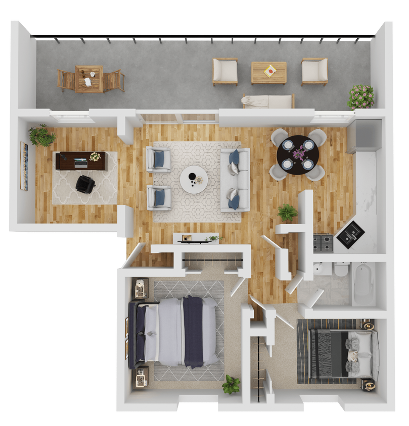 Floor Plan - Two Bedroom One Bath w/Den