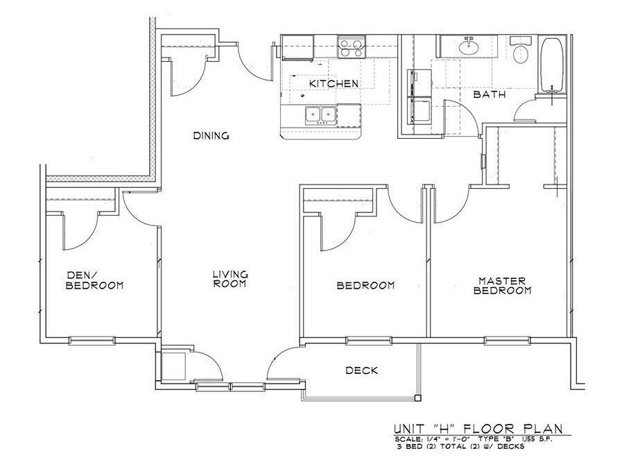 Floor Plan - 3 Bed 1 Bath | 1155sf