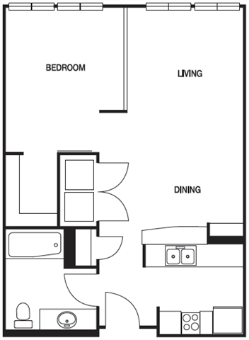Floor Plan - A02 1 Bed 1 Bath