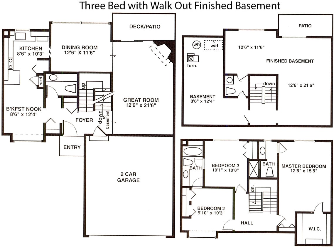 Floor Plan - South - 3 Bedroom 2.5 bath townhome