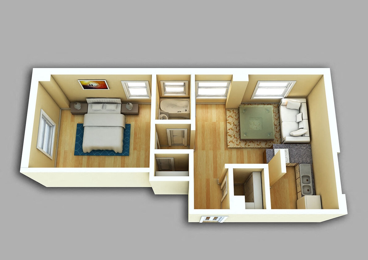 Floor Plan - 1 Bed, 1 Bath #812-912