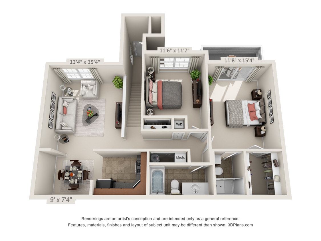 Floor Plan - 2-Bedroom 2-Bathroom Second Floor