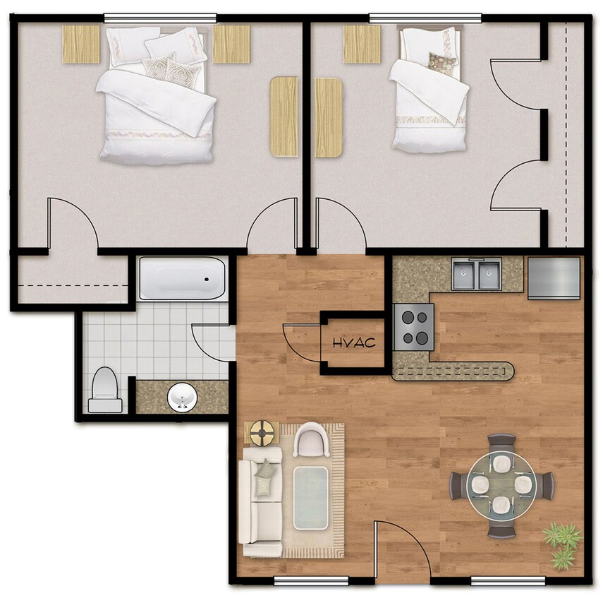 Floor Plan - Two Bedroom One Bath with Cozy Bar Top Kitchen ...