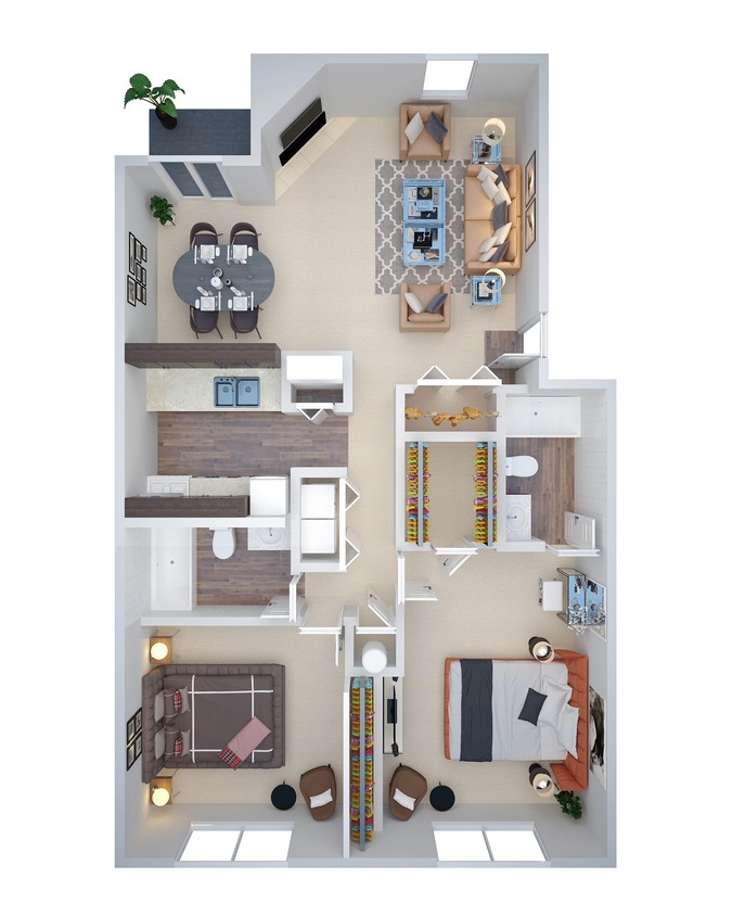 BR_3D_B2_908Sqft.jpg - 2 Bd 2 Bth 908 sf (b2)