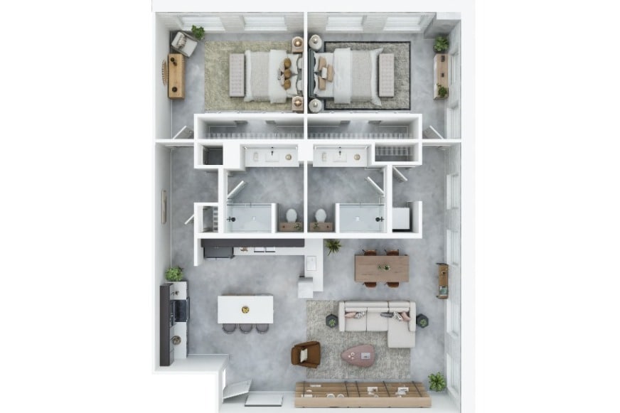 Floor Plan - Furnished 2 Bed