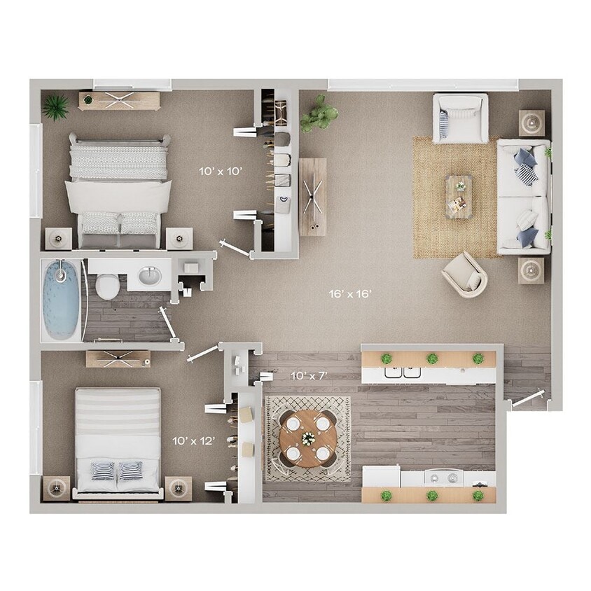 Floor Plan - Two Bedroom, One Bath