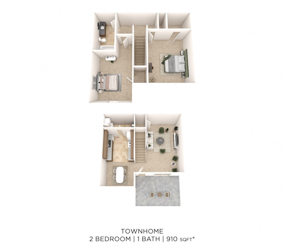 Floor Plan - Two Bedroom Townhome - 910 sqft