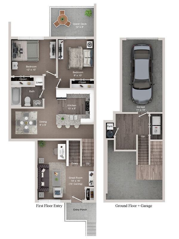 Floor Plan - B - Two Bedroom, One Bath Loft w/ Garage