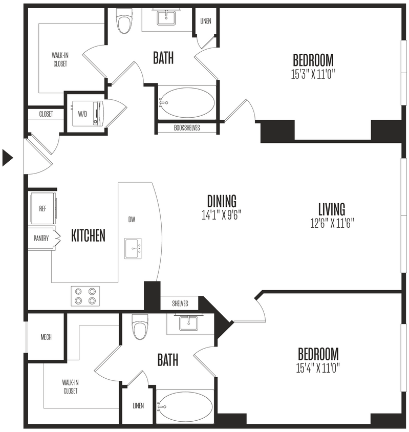 Floor Plan - 2 Bed/2 Bath-2B2