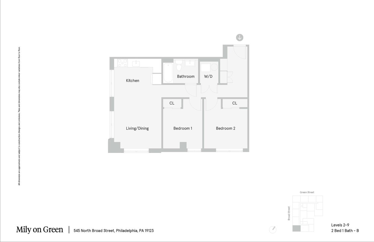 Mily on Green - Floor Plan - 2 Bed 1 Bath - B - 2 Bed 1 Bath - B
